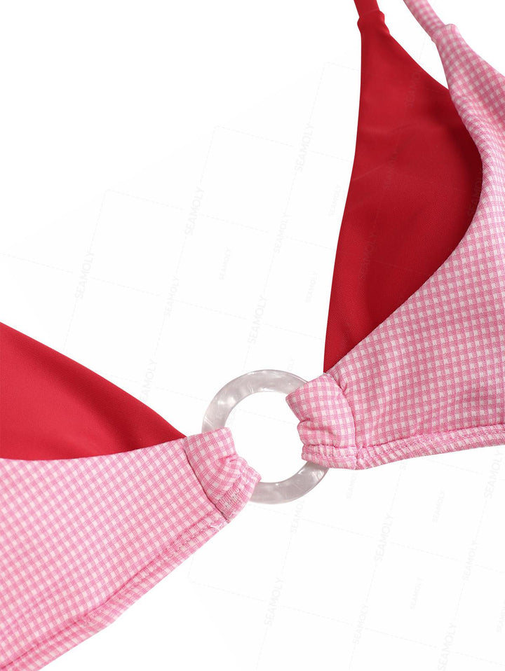 Seamolly Gingham Contrast Color O Ring Double Layer Bikini Set