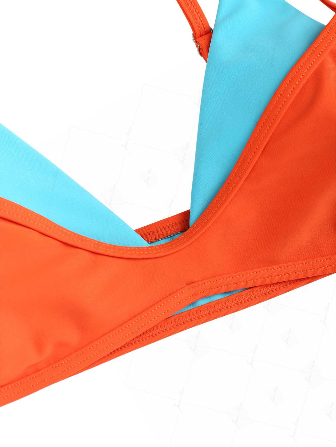 Orange Colorblock Two Tone String Double Layer Bikini Set