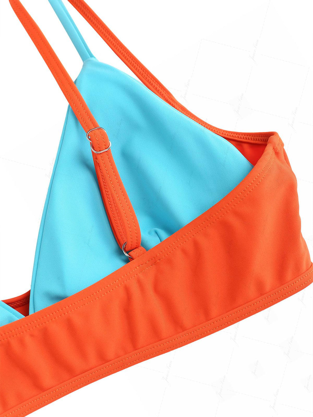 Orange Colorblock Two Tone String Double Layer Bikini Set
