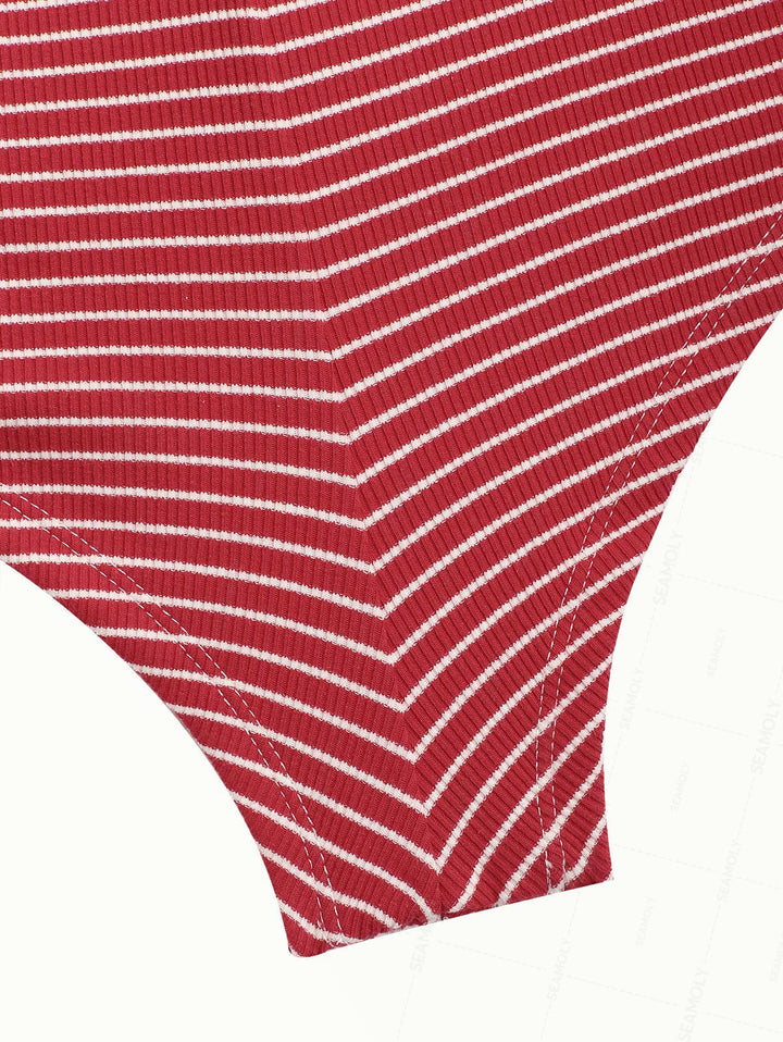Seamolly Y2K Striped Molded Cups Support Cheeky Boyshorts Bikini Set