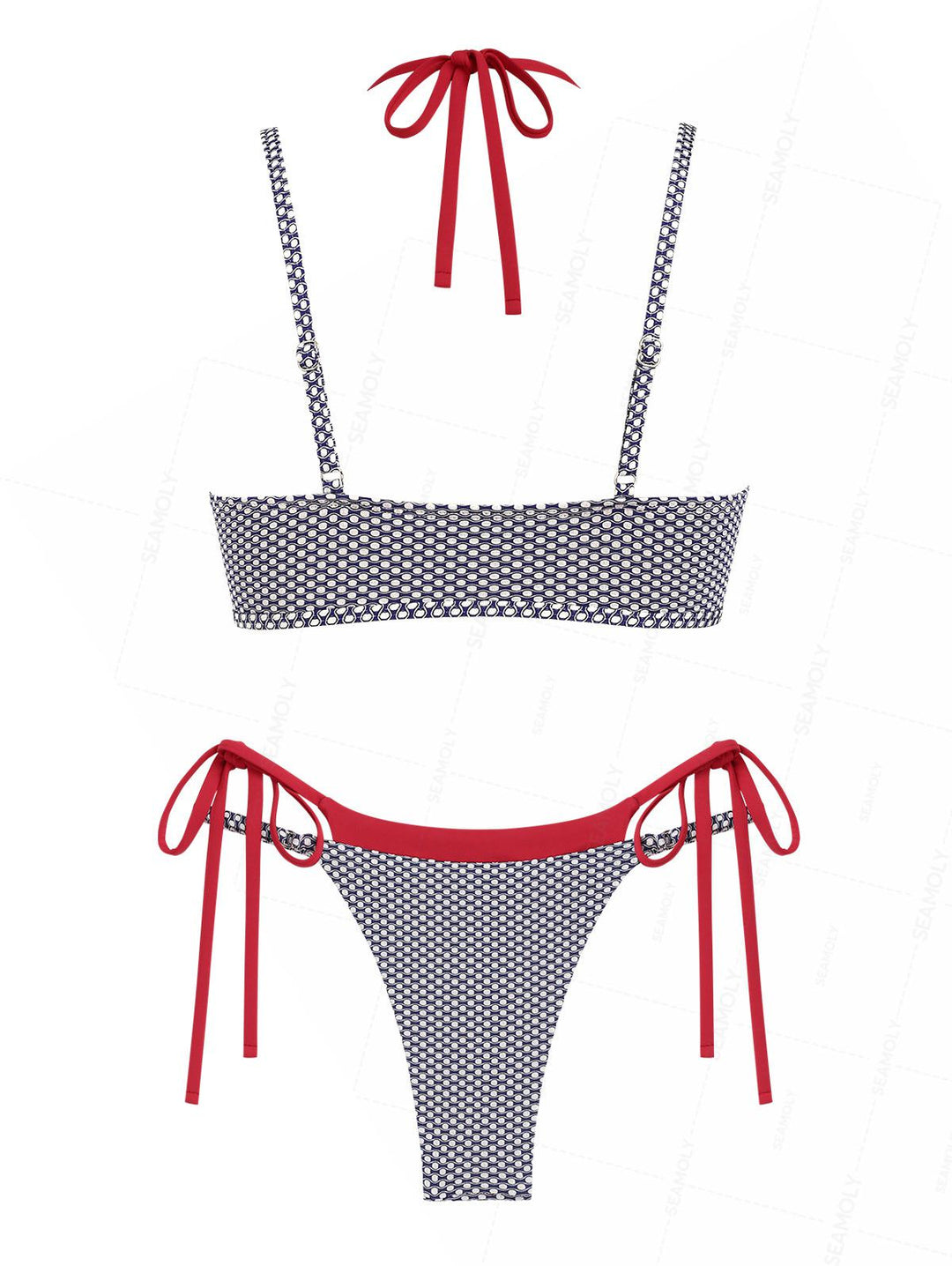 Seamolly Contrast Color Polka Dot Print String Double Layer Bikini Set