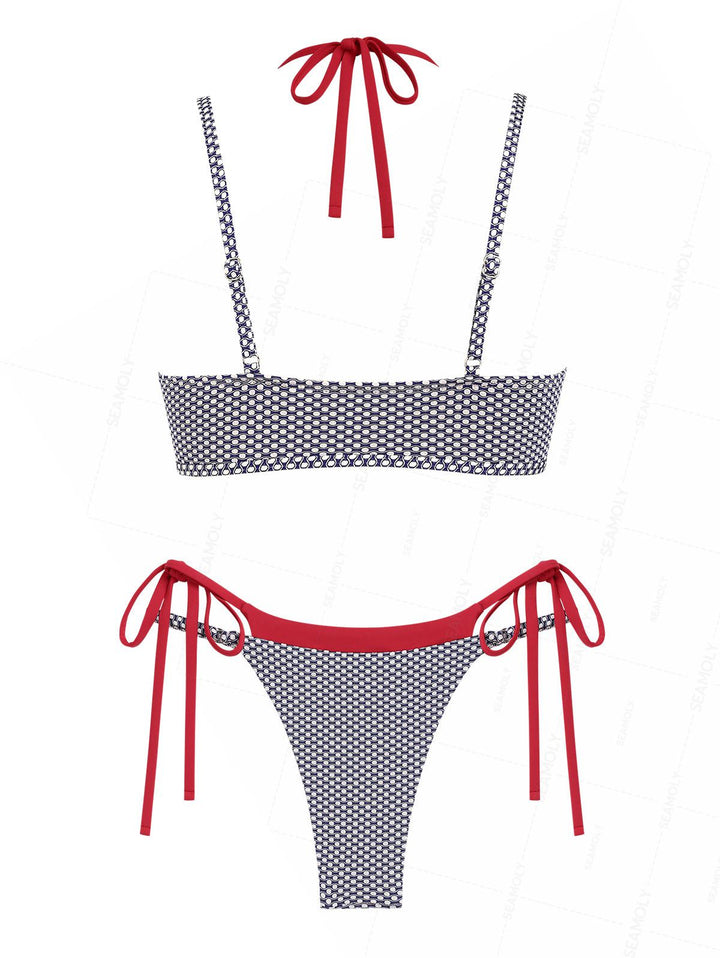 Seamolly Contrast Color Polka Dot Print String Double Layer Bikini Set