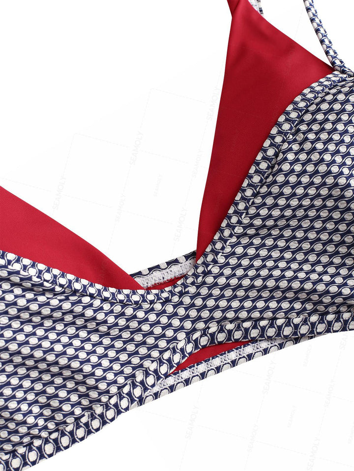 Seamolly Contrast Color Polka Dot Print String Double Layer Bikini Set