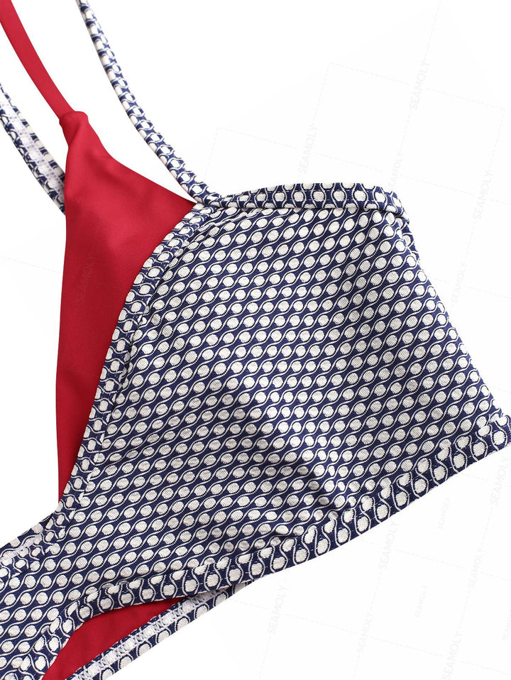 Seamolly Contrast Color Polka Dot Print String Double Layer Bikini Set