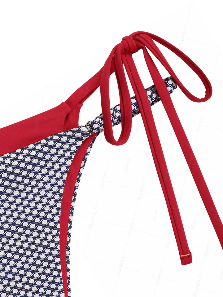 Seamolly Contrast Color Polka Dot Print String Double Layer Bikini Set