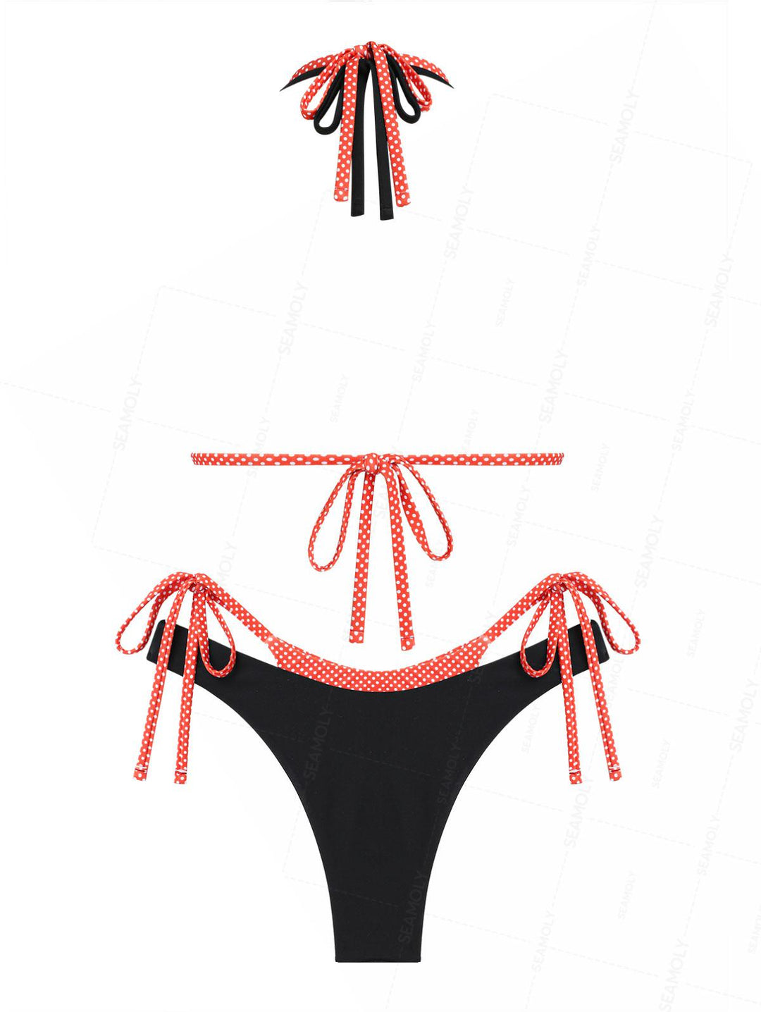 Seamolly Contrast Color Polka Dot Print O Ring Double Layer Bikini Set