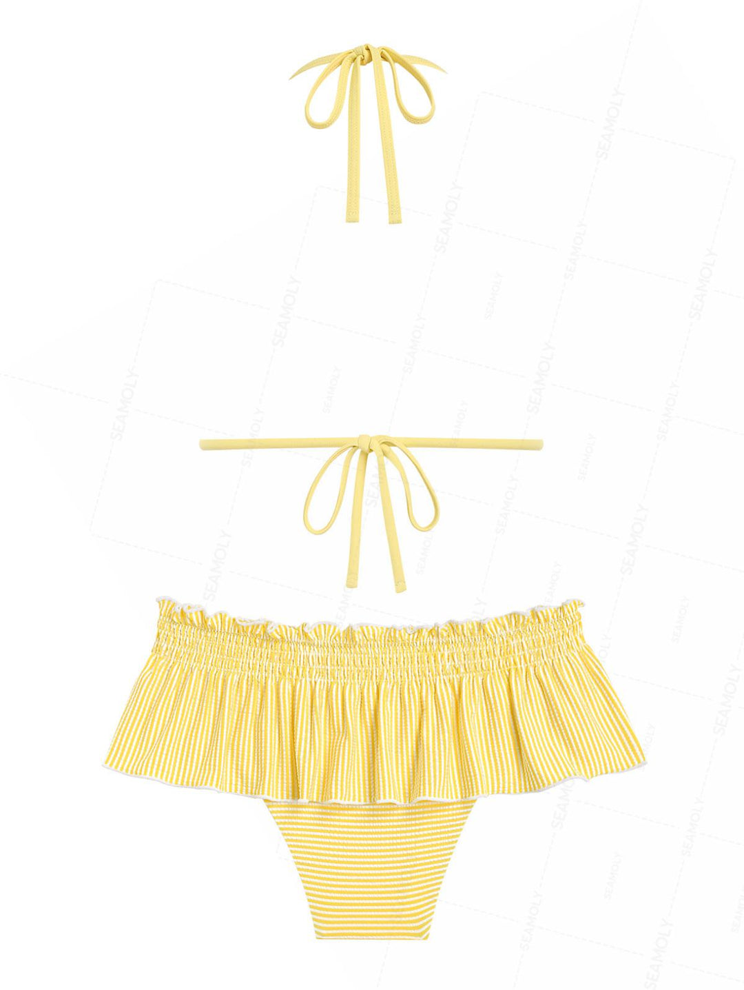 Seamolly Striped Contrast Binding Smocked Peplum Skirtini Bikini Set