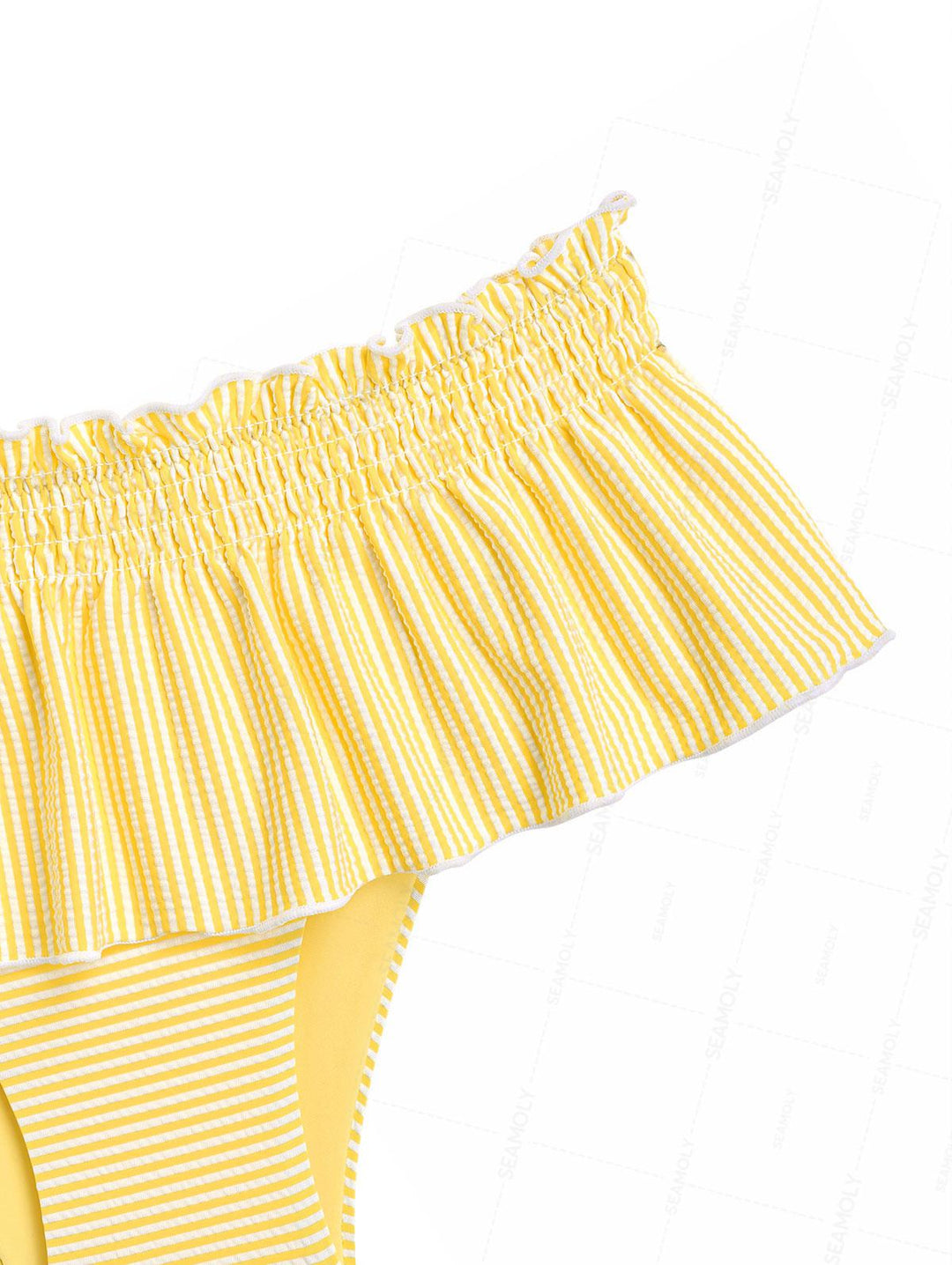 Seamolly Striped Contrast Binding Smocked Peplum Skirtini Bikini Set