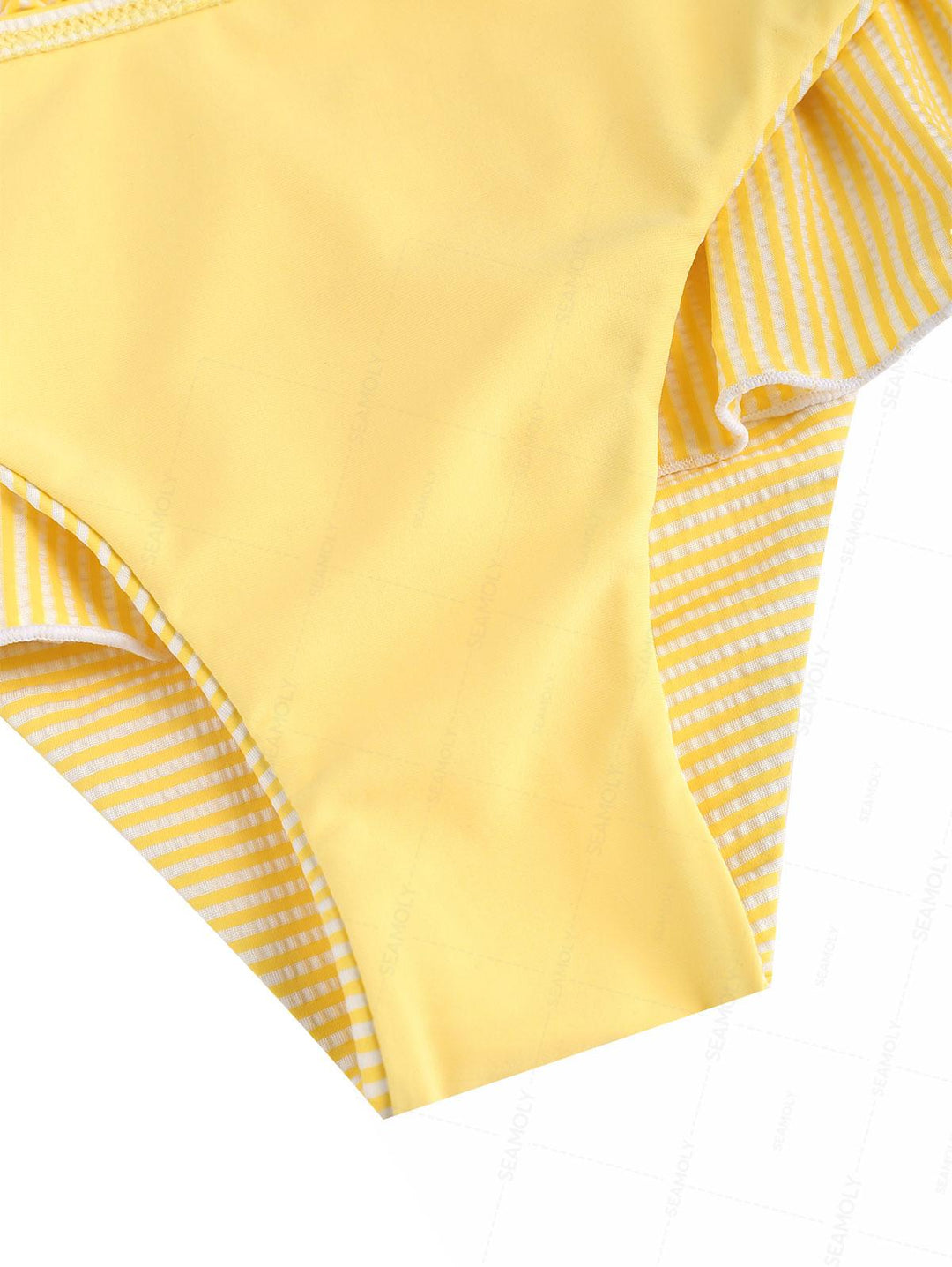 Seamolly Striped Contrast Binding Smocked Peplum Skirtini Bikini Set