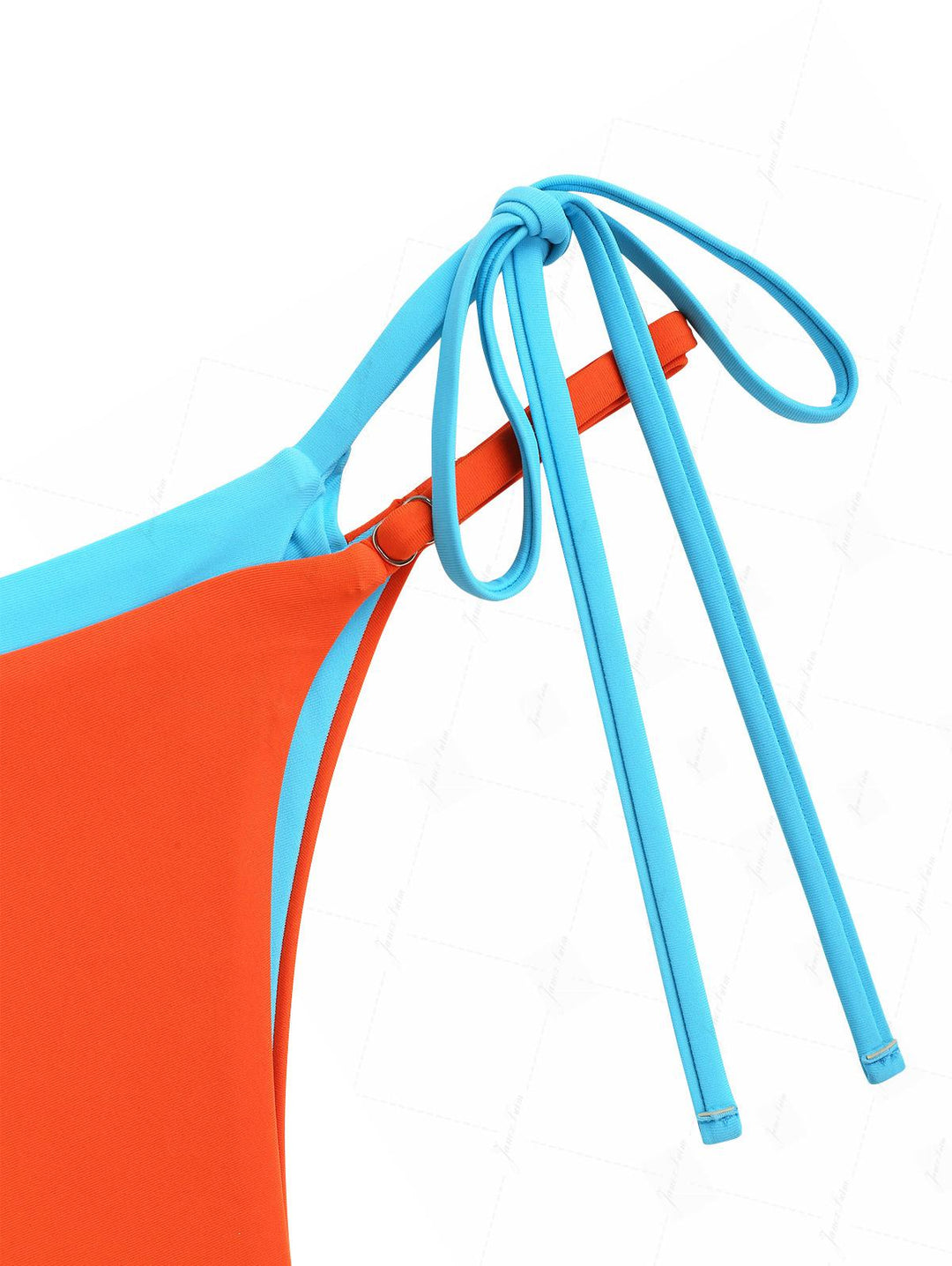 Orange Colorblock Two Tone Tie Side Double Layer Bikini Bottom