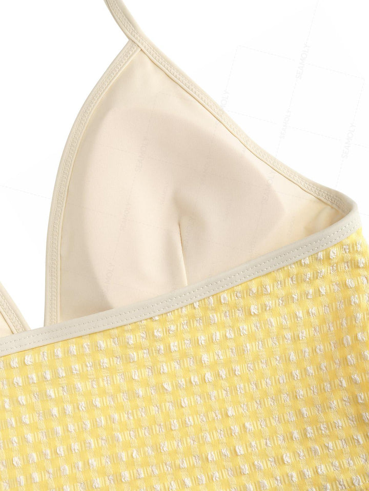 Seamolly Gingham Halter Cutout Tied Side Cheeky Boyshorts Tankini Set