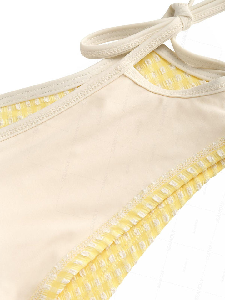 Seamolly Gingham Halter Cutout Tied Side Cheeky Boyshorts Tankini Set