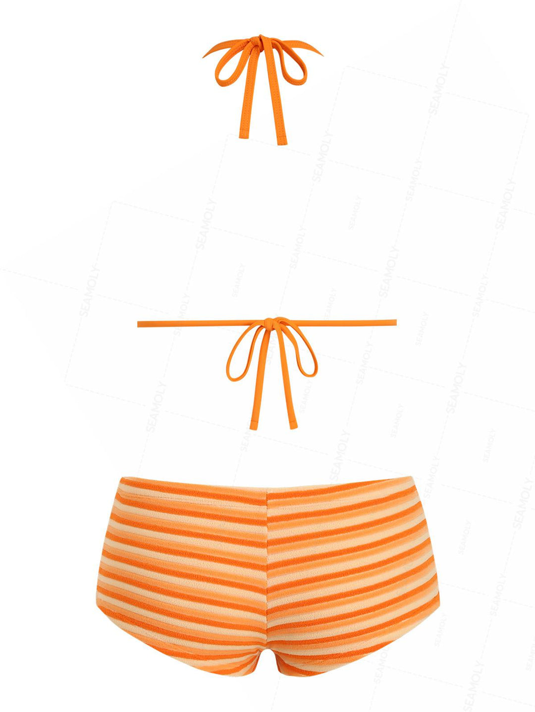 Seamolly Terry Cloth Toweling Striped Binding Cheeky Boyshorts Bikini Set