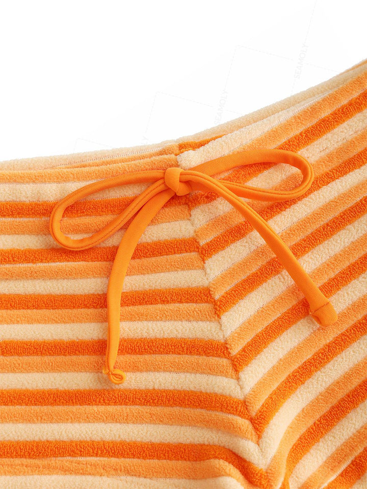 Seamolly Terry Cloth Toweling Striped Binding Cheeky Boyshorts Bikini Set