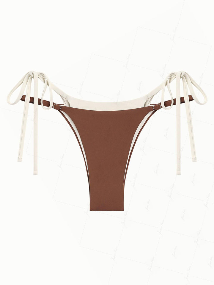 Brown Colorblock Two Tone Tie Side Double Layer Bikini Bottom