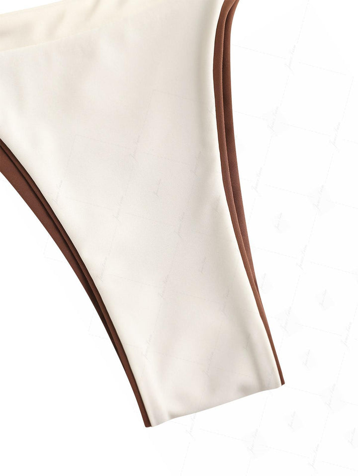 Brown Colorblock Two Tone Tie Side Double Layer Bikini Set