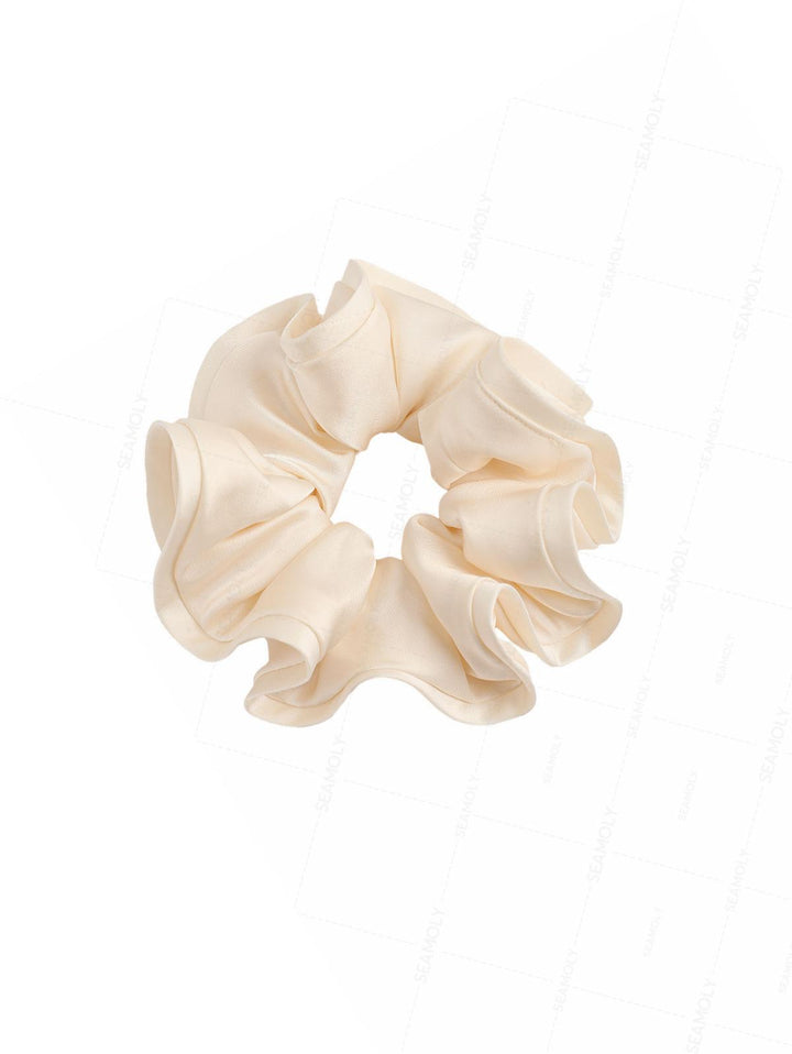 Satin Solid Color Flower Bud Shape Ruffled Large Hair Scrunchie