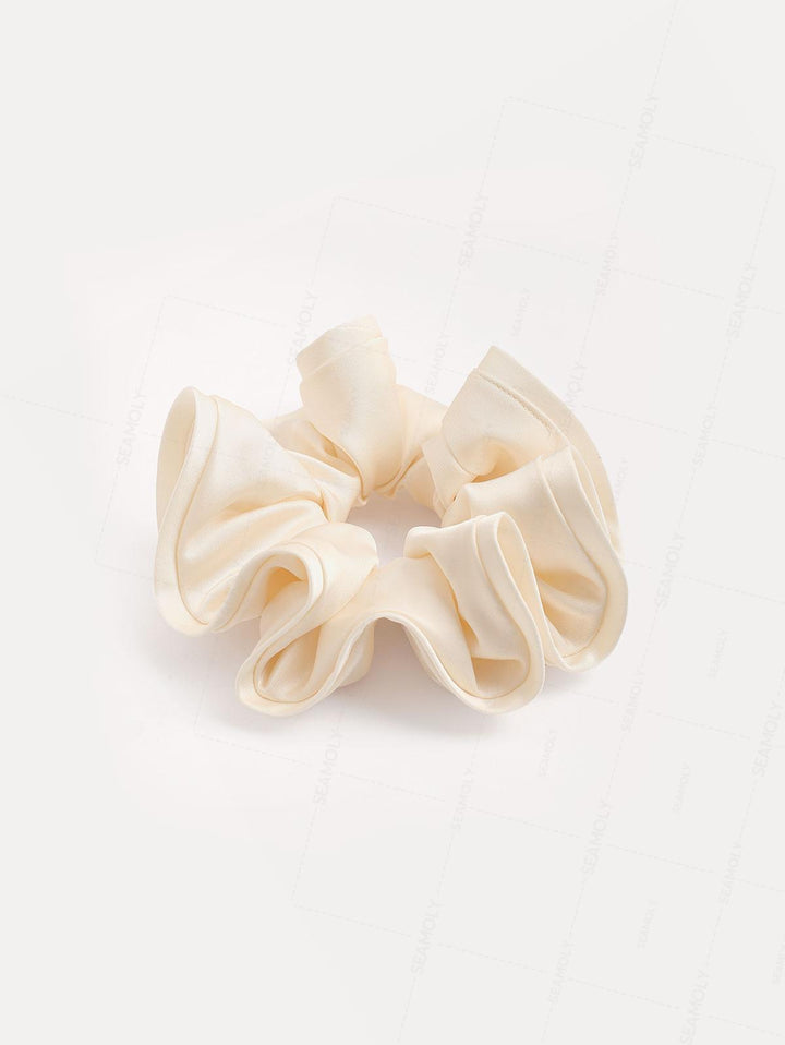 Satin Solid Color Flower Bud Shape Ruffled Large Hair Scrunchie