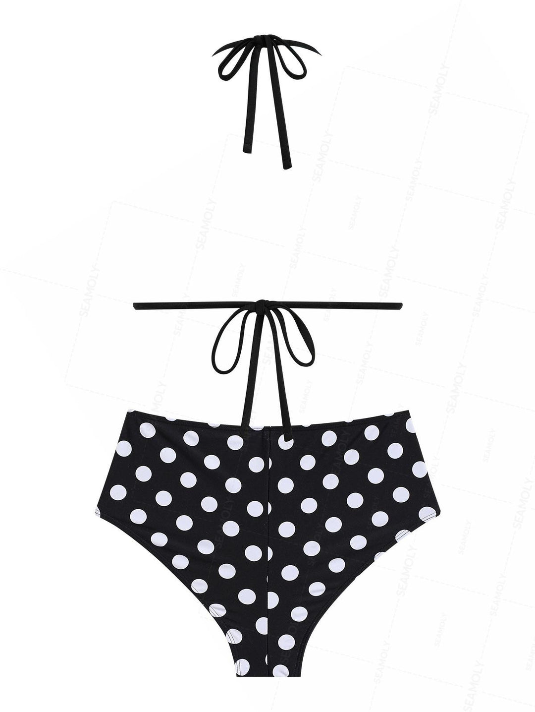 Seamolly Polka Dot Picot Trim Bowknot Cheeky Boyshorts Bikini Set