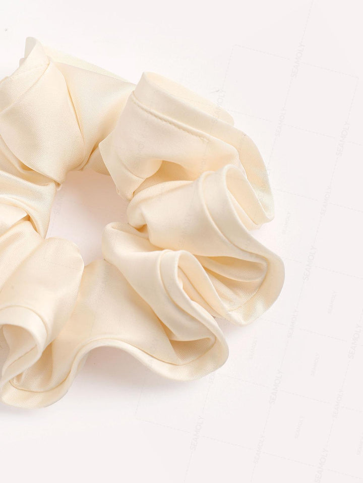 Satin Solid Color Flower Bud Shape Ruffled Large Hair Scrunchie