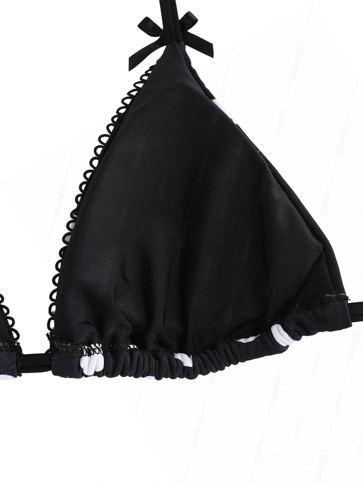 Seamolly Polka Dot Picot Trim Bowknot Cheeky Boyshorts Bikini Set