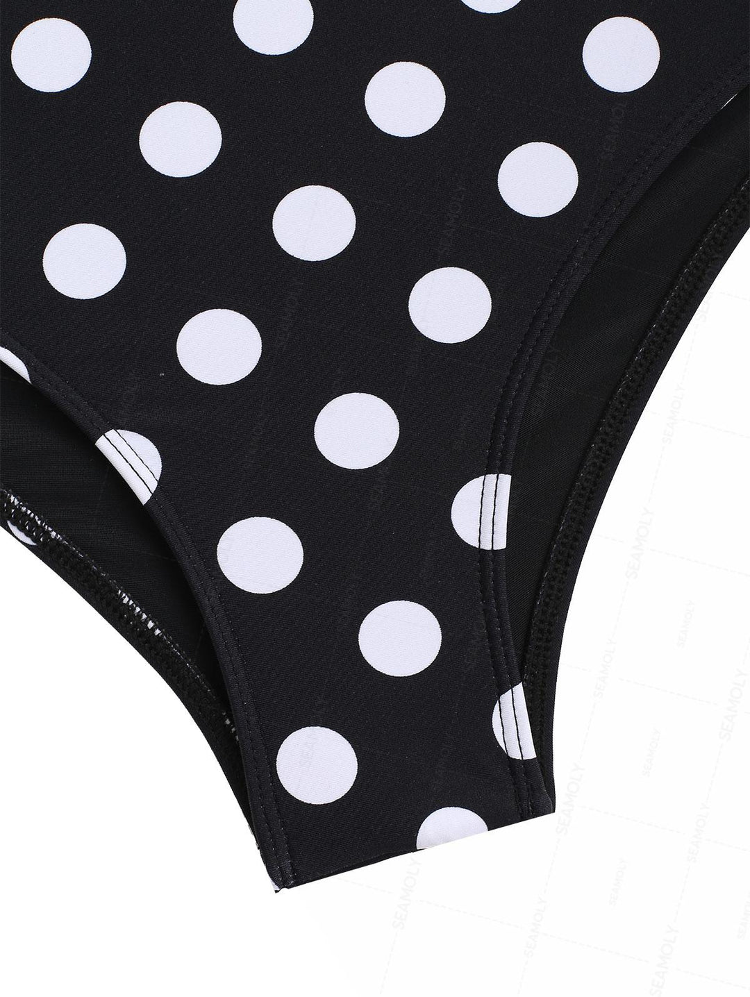 Seamolly Polka Dot Picot Trim Bowknot Cheeky Boyshorts Bikini Set