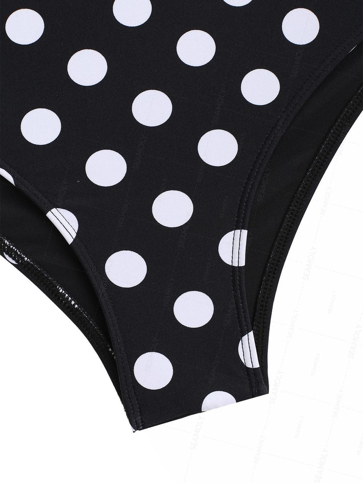 Seamolly Polka Dot Picot Trim Bowknot Cheeky Boyshorts Bikini Set