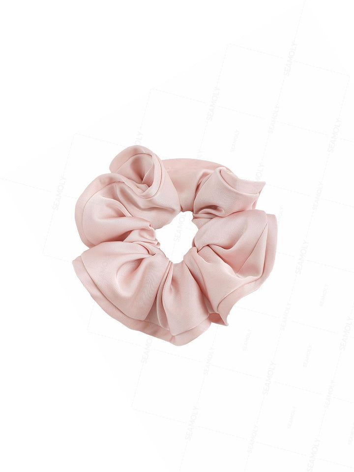 Satin Solid Color Flower Bud Shape Ruffled Large Hair Scrunchie