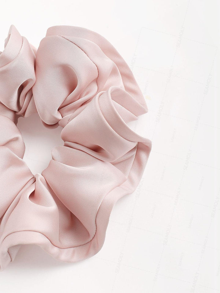 Satin Solid Color Flower Bud Shape Ruffled Large Hair Scrunchie