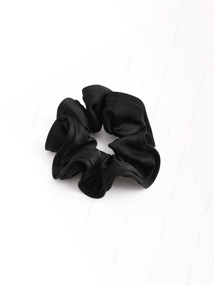 Satin Solid Color Flower Bud Shape Ruffled Large Hair Scrunchie