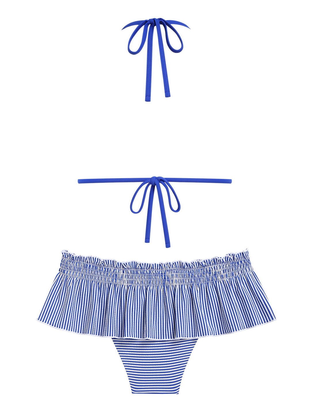 Seamolly Striped Contrast Binding Smocked Peplum Skirtini Bikini Set