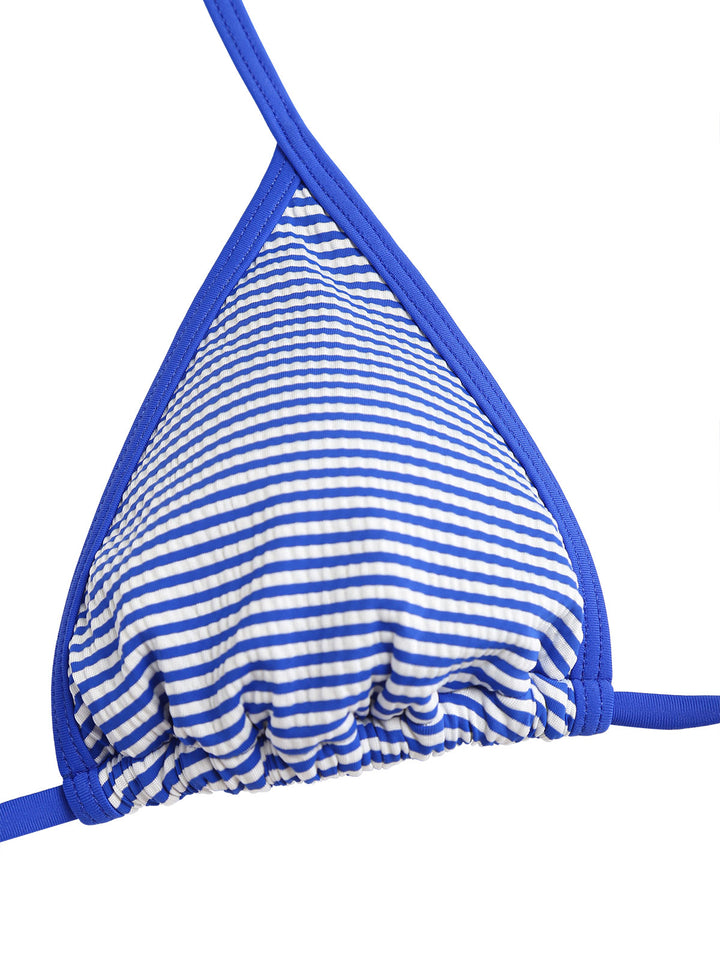 Seamolly Striped Contrast Binding Smocked Peplum Skirtini Bikini Set