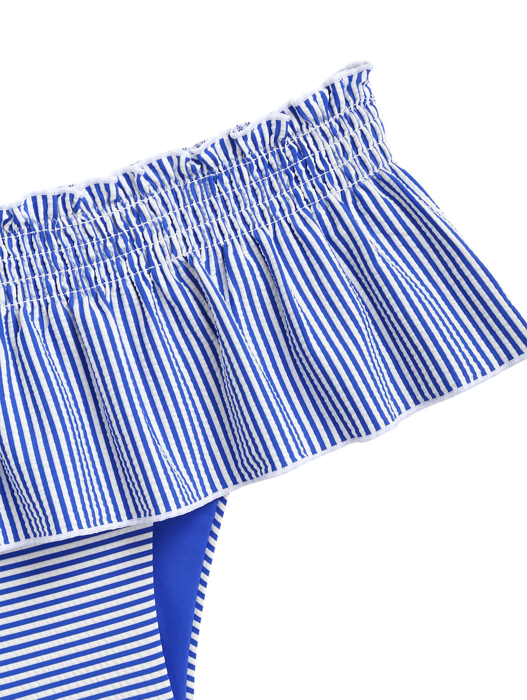 Seamolly Striped Contrast Binding Smocked Peplum Skirtini Bikini Set