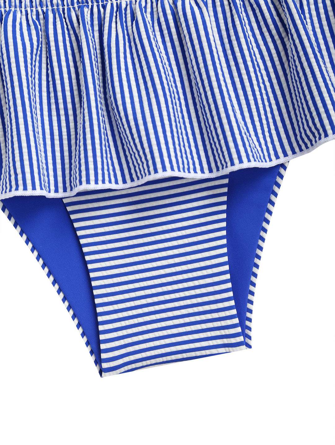 Seamolly Striped Contrast Binding Smocked Peplum Skirtini Bikini Set