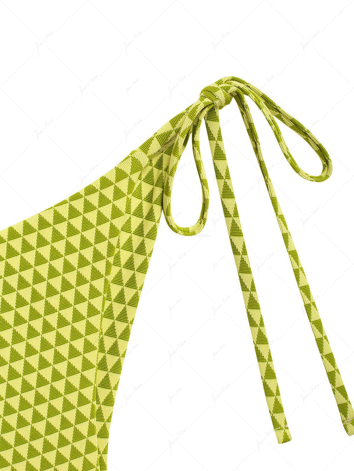 Green Recycled Fabric Triangular Grid Pattern Triangle Top & Cheeky Brazilian Bottom Bikini Set
