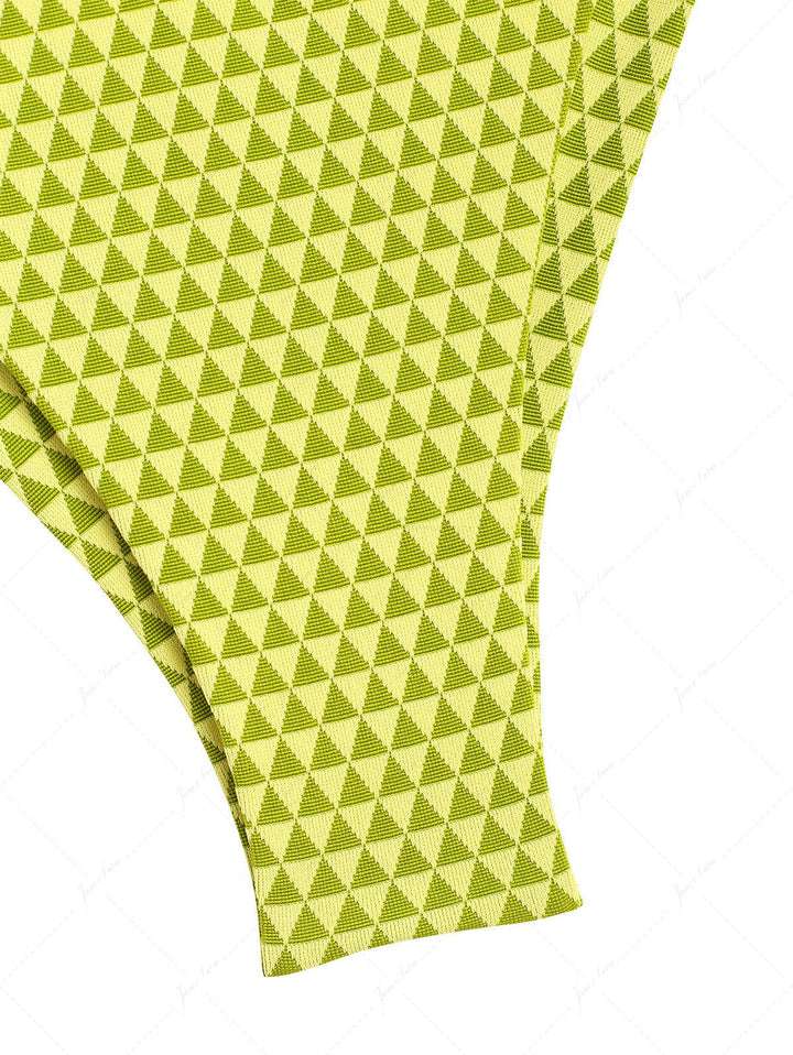 Green Recycled Fabric Triangular Grid Pattern Triangle Top & Cheeky Brazilian Bottom Bikini Set