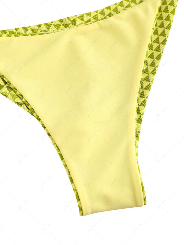 Green Recycled Fabric Triangular Grid Pattern Triangle Top & Cheeky Brazilian Bottom Bikini Set