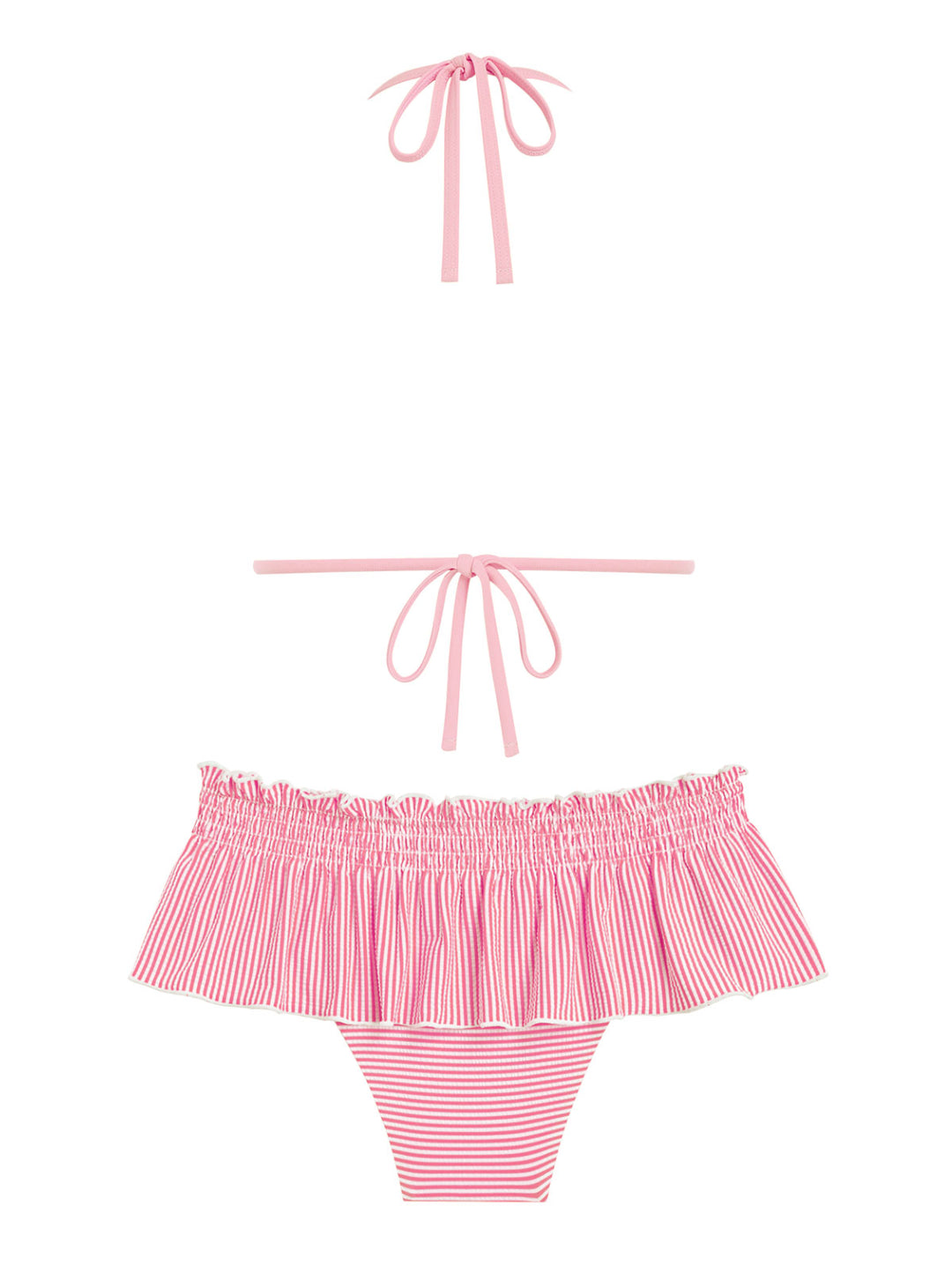 Seamolly Striped Contrast Binding Smocked Peplum Skirtini Bikini Set