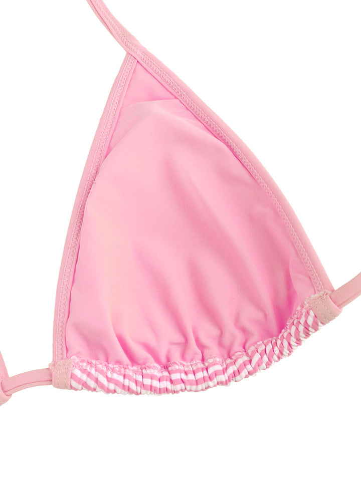 Seamolly Striped Contrast Binding Smocked Peplum Skirtini Bikini Set