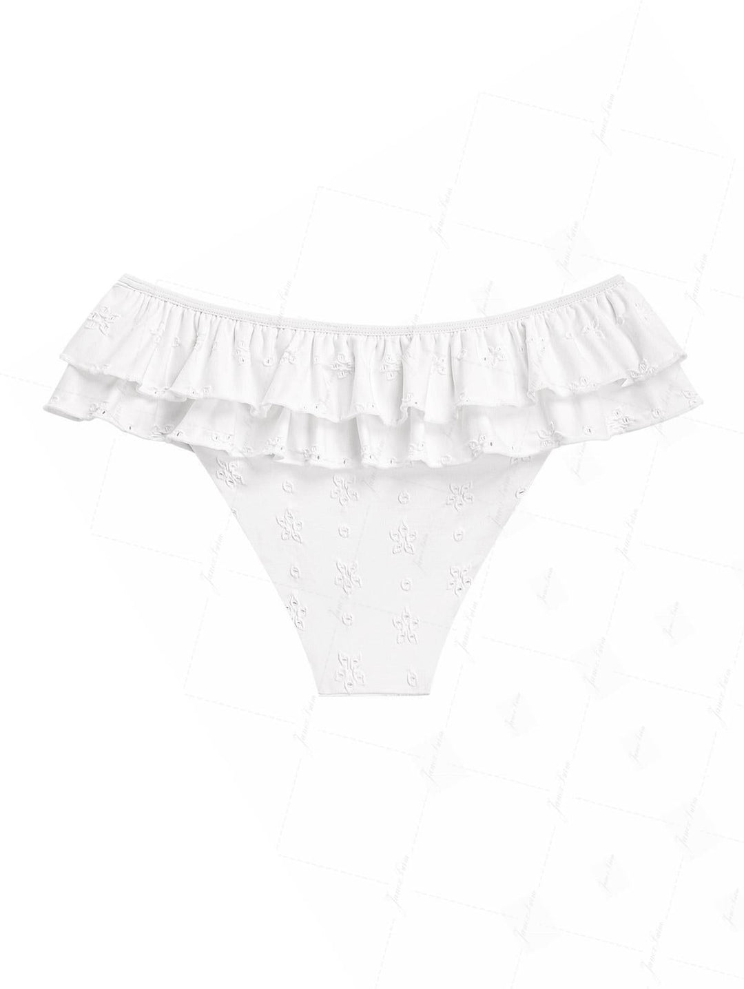 White Recycled Fabric Jacquard Ruffles Edge Bralette Skirtini Bikini Set