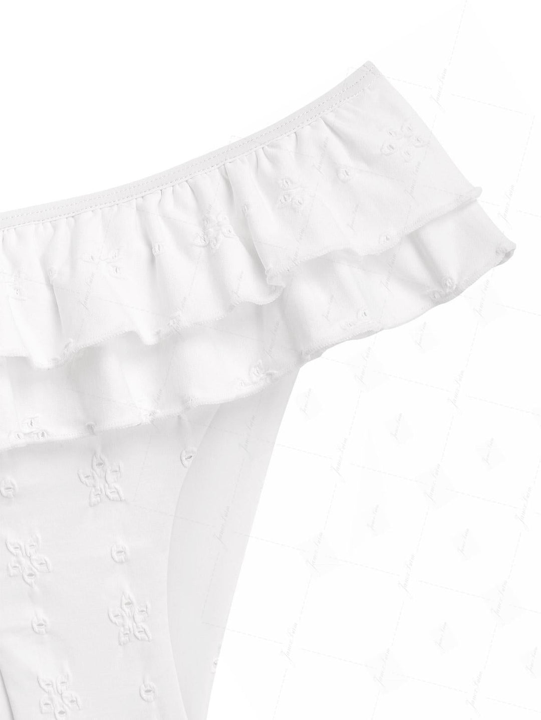 White Recycled Fabric Jacquard Layered Ruffles Triangle Skirtini Bikini Set