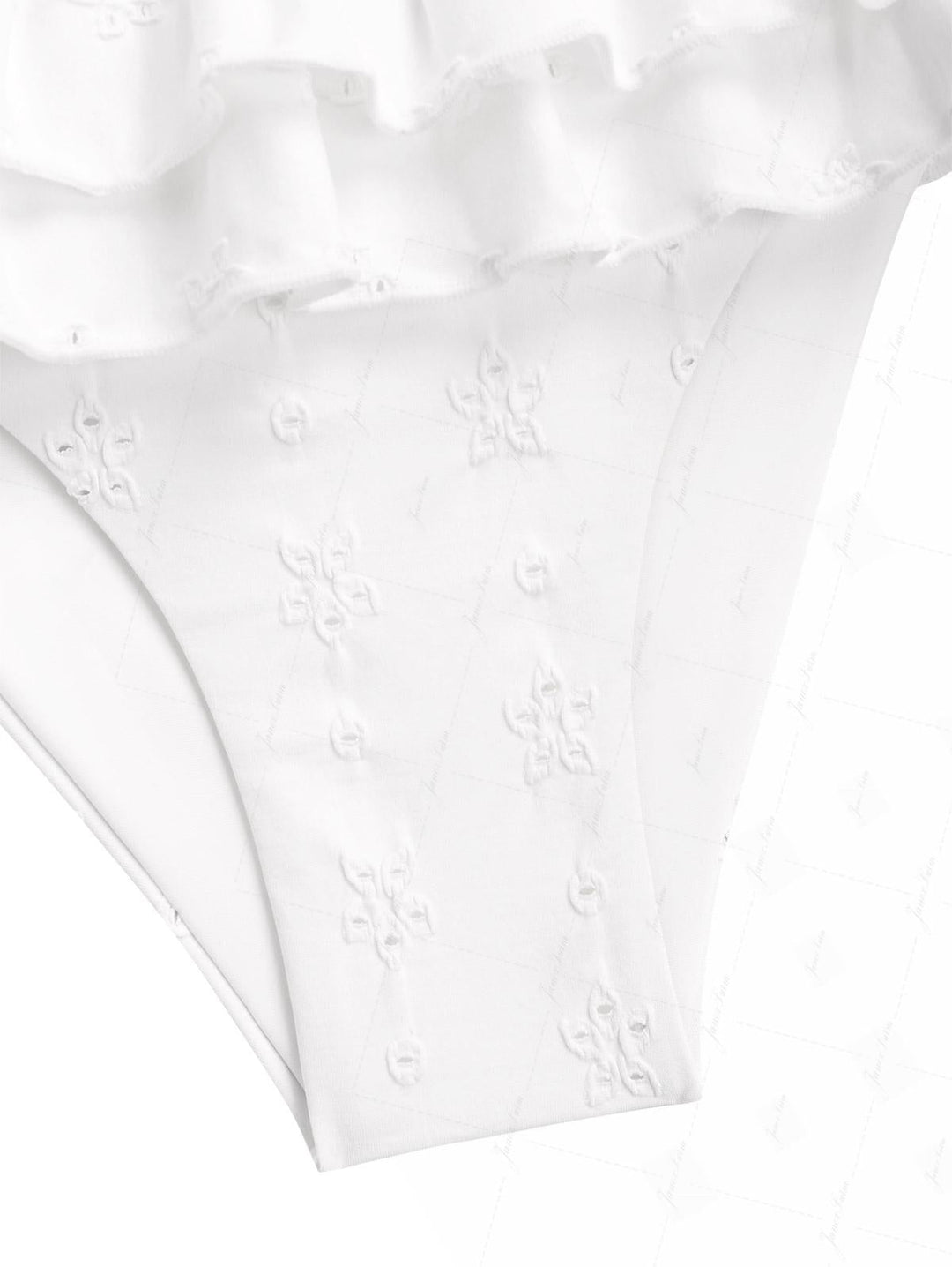 White Recycled Fabric Jacquard Layered Ruffles Triangle Skirtini Bikini Set