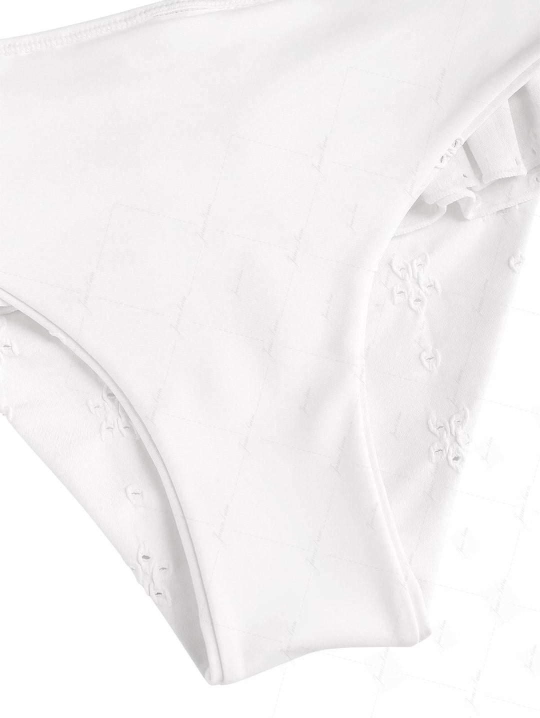 White Recycled Fabric Jacquard Layered Ruffles Triangle Skirtini Bikini Set