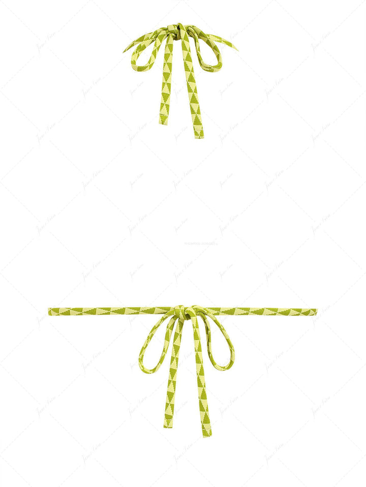 Green Triangular Grid Pattern Halter Triangle Bikini Top