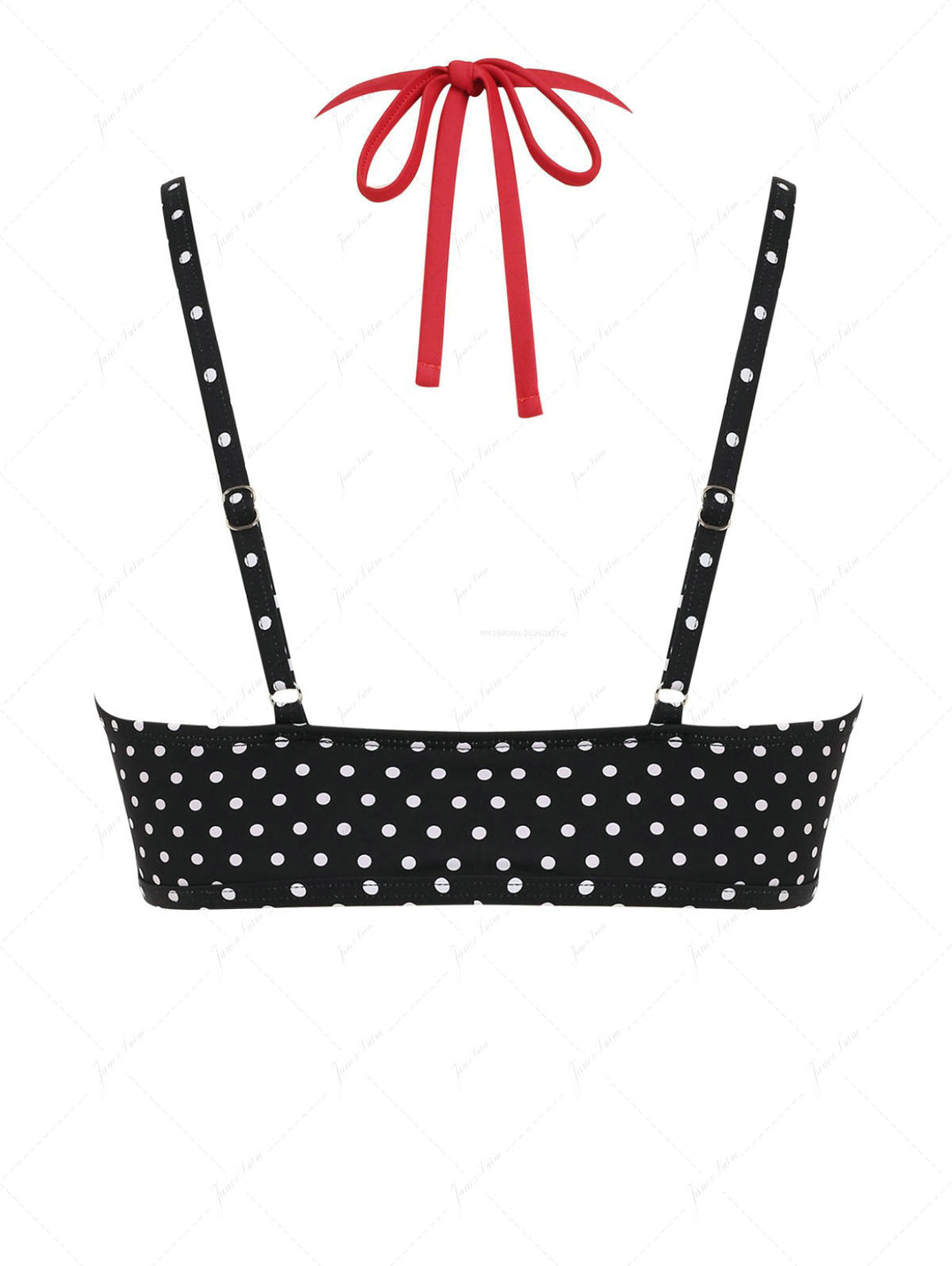 Black Polka Dot Print Contrast Color Double Layer Bikini Top