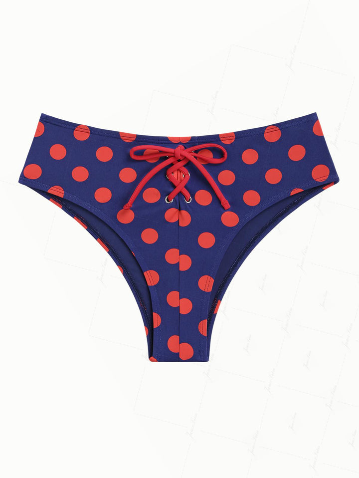 Midnight Blue Polka Dot Lace Up Bowknot Half-Cover Bikini Bottom