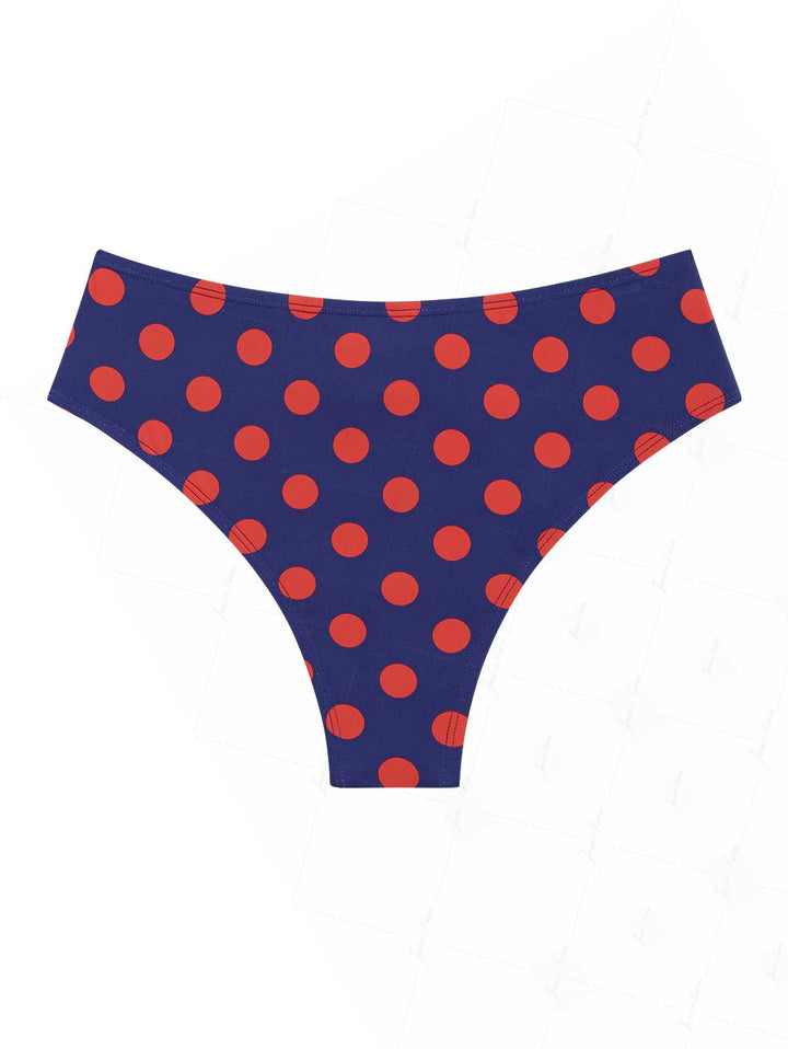 Midnight Blue Polka Dot Lace Up Bowknot Half-Cover Bikini Bottom