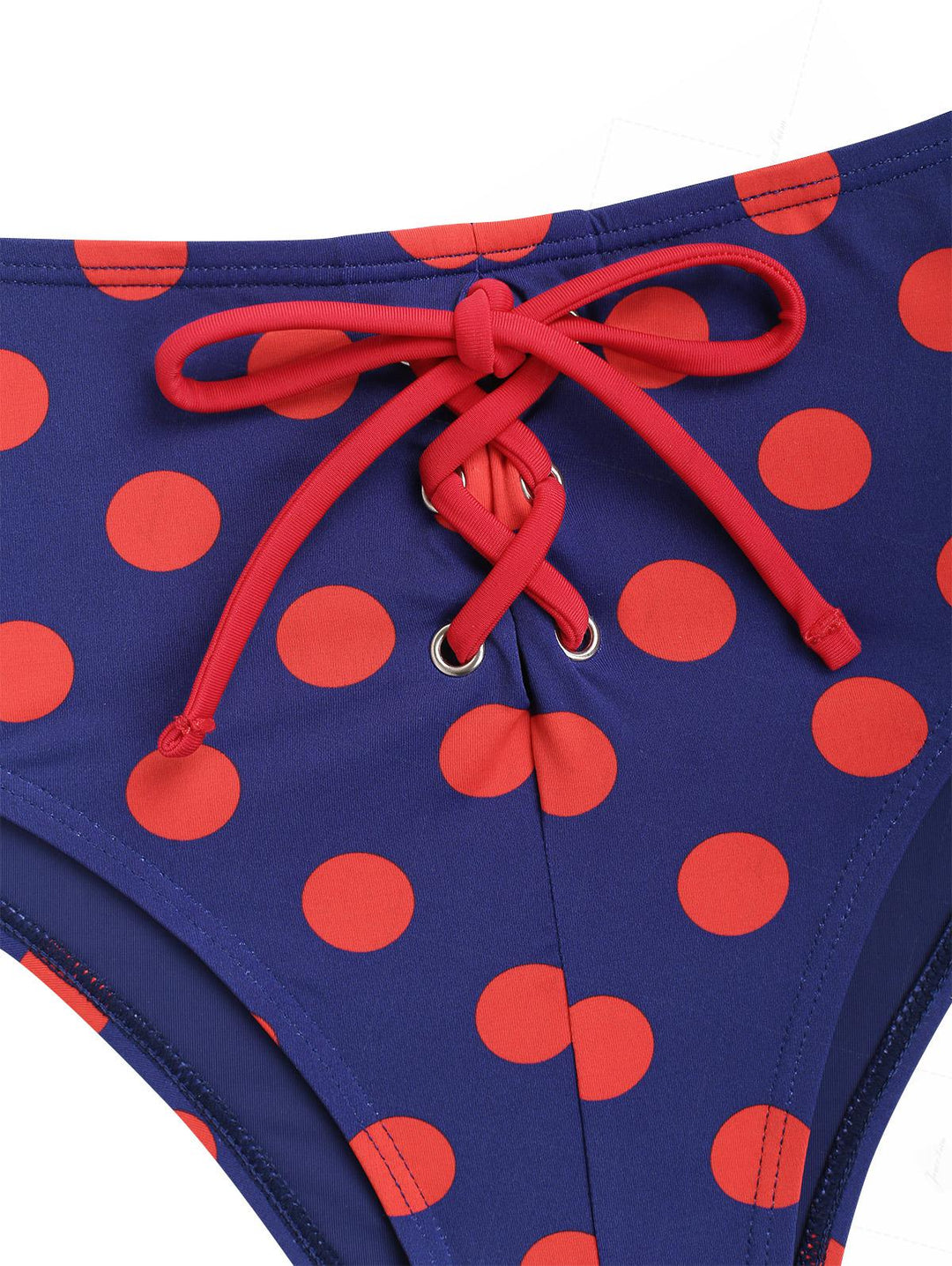 Midnight Blue Polka Dot Lace Bowknot Halter Triangle Half-Cover Bikini Set