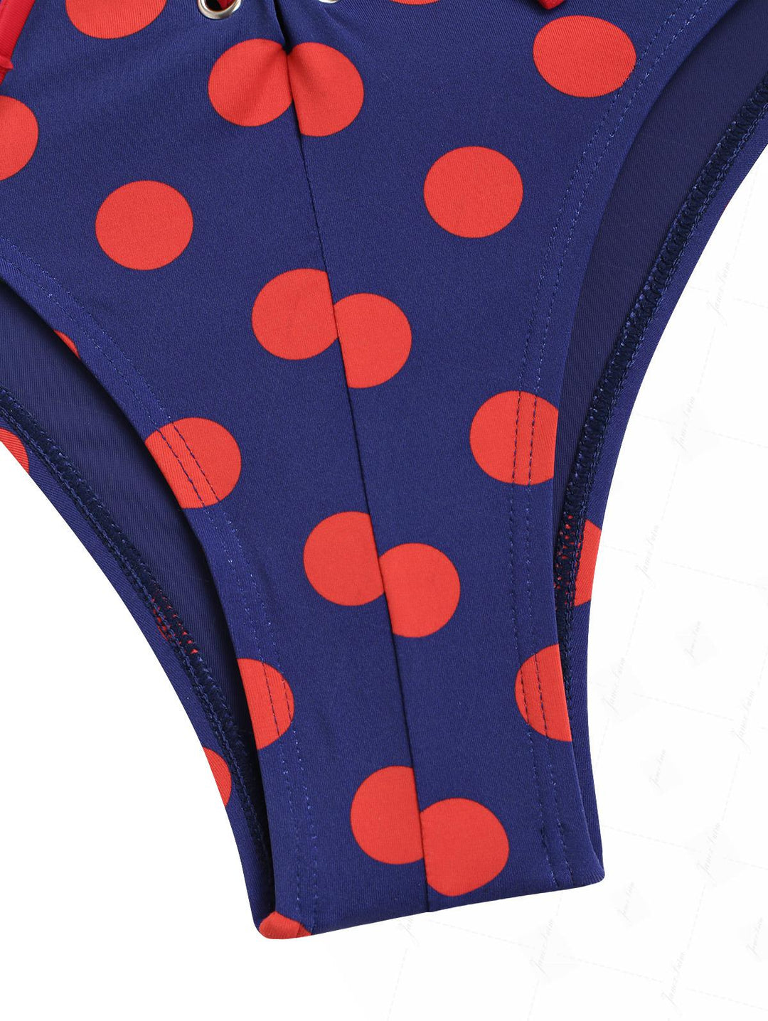 Midnight Blue Polka Dot Lace Up Bowknot Half-Cover Bikini Bottom