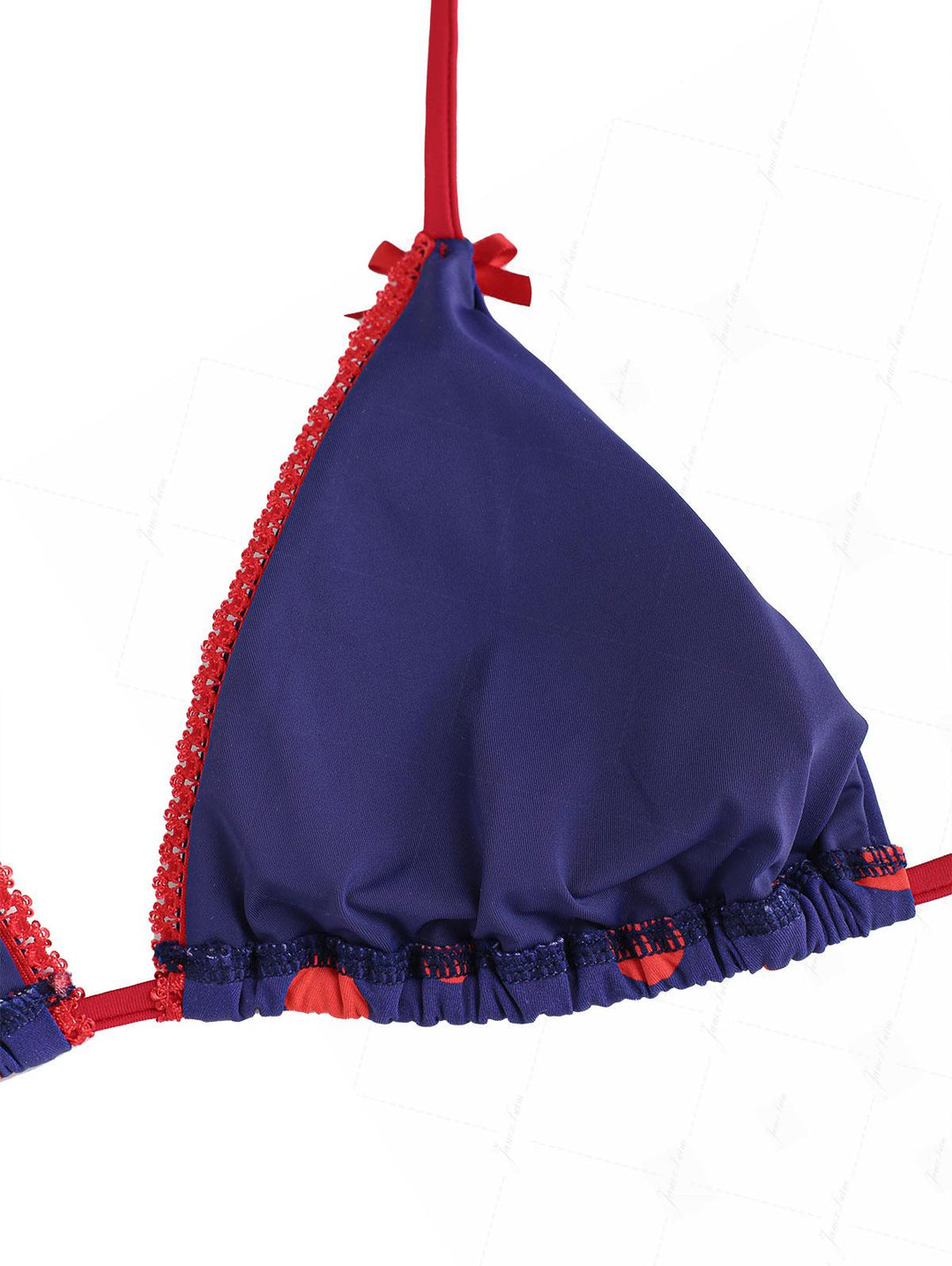 Midnight Blue Polka Dot Lace Bowknot Halter Triangle Half-Cover Bikini Set